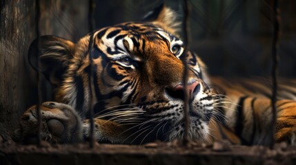 Tiger in captivity feeling sorrowful