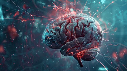 Abstract visualization of a human brain intertwined with digital elements and neural networks, symbolizing the convergence of human intellect and AI. Generative AI