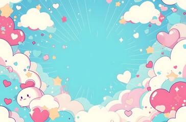 Cute cartoon background with pastel colors and white space in the center of an explosion
