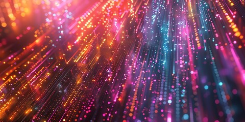 Obraz premium Data technology background. Big data visualization. Flow of data. Information code. Background in a matrix style. 4k rendering, Bright color, realistic