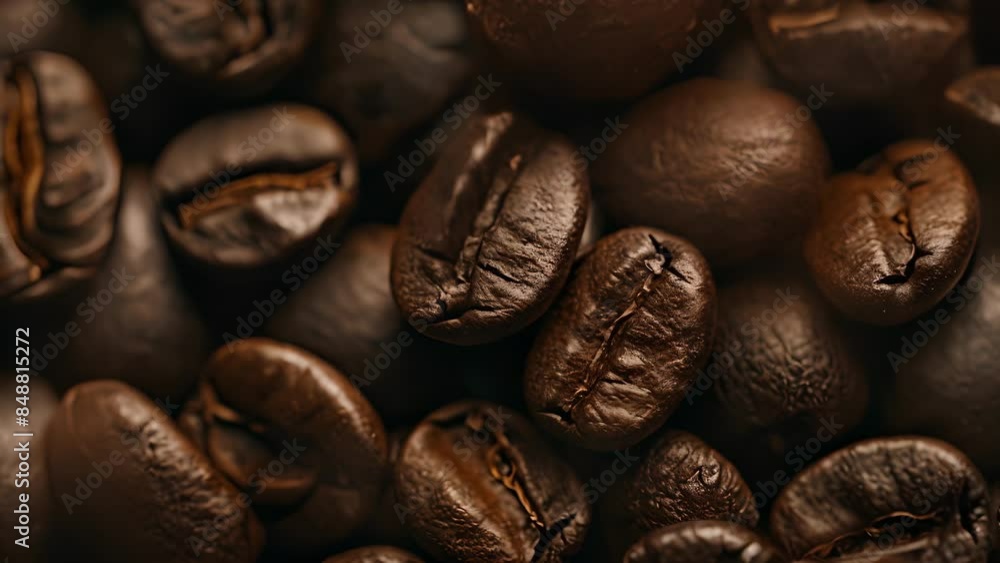 Poster a handful of coffee beans captured from above showing their dark and grainy texture. some beans have
