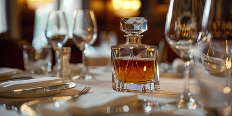Close-up of Luxury Perfume Bottle in High-End Restaurant Setting