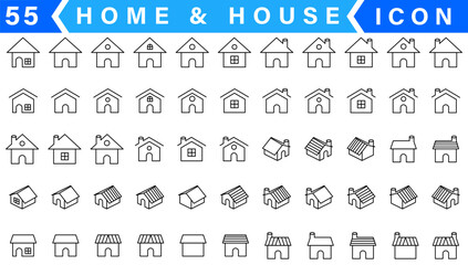 Vector set of home and house thin line icons.