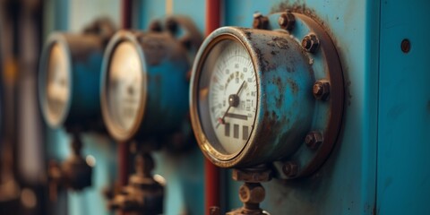 close up of industrial high pressure gas gauge meters for monitor condition