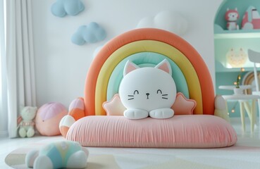 Cute Cat Plush Toy in Pastel Kids Room