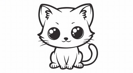 Fototapeta premium Cute simple cartoon cat coloring page, cute kitten clip art