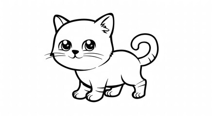 Fototapeta premium Cute simple cartoon cat coloring page, cute kitten clip art