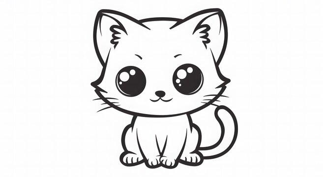 Cute simple cartoon cat coloring page, cute kitten clip art