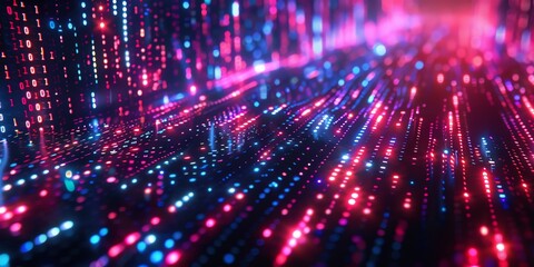 Fototapeta premium Data technology background. Big data visualization. Flow of data. Information code. Background in a matrix style. 4k rendering, Bright color, realistic