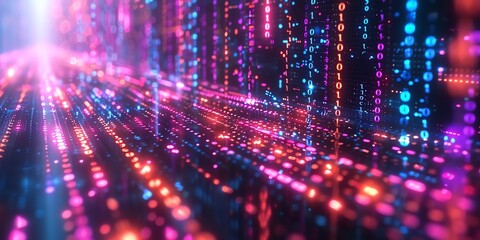Fototapeta premium Data technology background. Big data visualization. Flow of data. Information code. Background in a matrix style. 4k rendering, Bright color, realistic