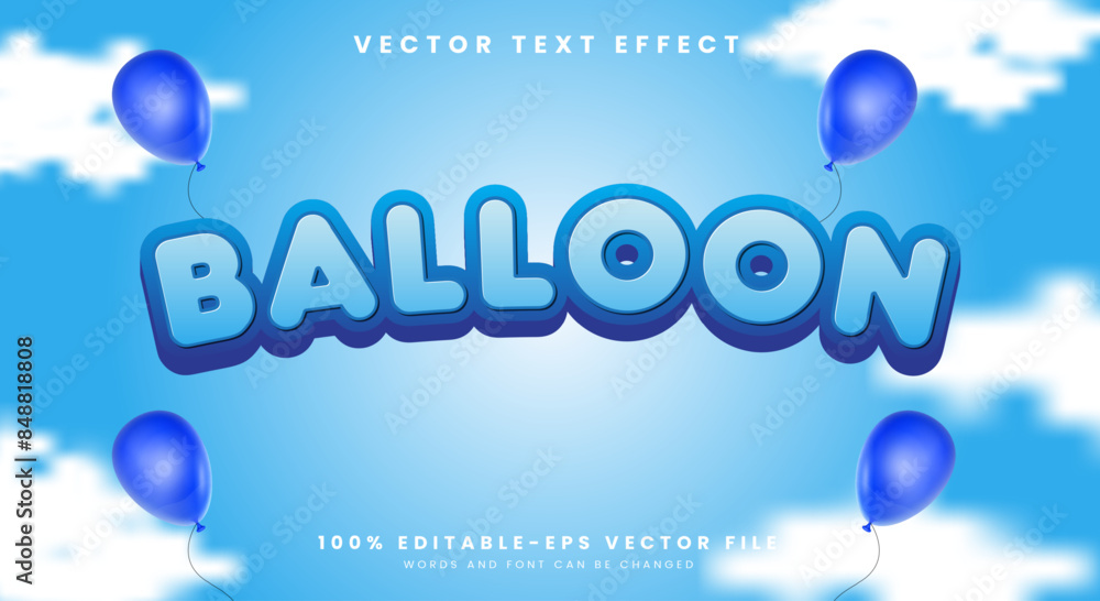 Poster balloon 3d editable text effect template with sky background