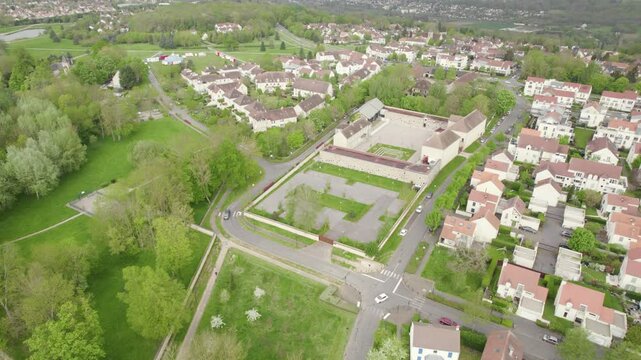 Aerial View Of Ecole de Musique de Chessy - Music School In Chessy, France. static shot