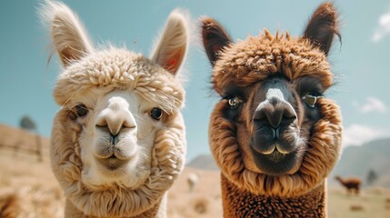 Obraz premium Two alpacas in the grain, Dwie alpaki w zbożu, alpaki