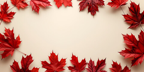 Banner for canada day with place for text, red maple leaves on a white background with copy space