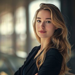 Obraz premium portrait of young happy self confident caucasian business woman looks in camera