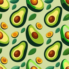 Seamless pattern of flat design avocados with seeds and without, Generative AI