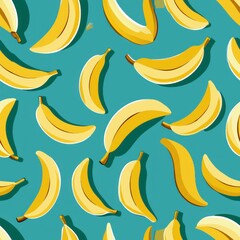 Seamless pattern of flat design bananas in different angles, Generative AI