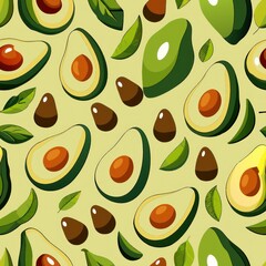 Seamless pattern of flat design avocados with seeds and without, Generative AI