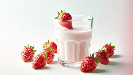 glass of Korean strawberry milk with fresh strawberries