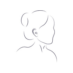 Elegant line art woman portrait, side view. Thin minimalistic black lines. Profile portrait
