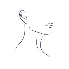 Line art woman profile portrait. Thin black lines. Linear contour of head lips and neck