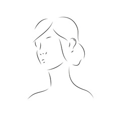 Elegant line art woman portrait, side view. Thin minimalistic black lines
