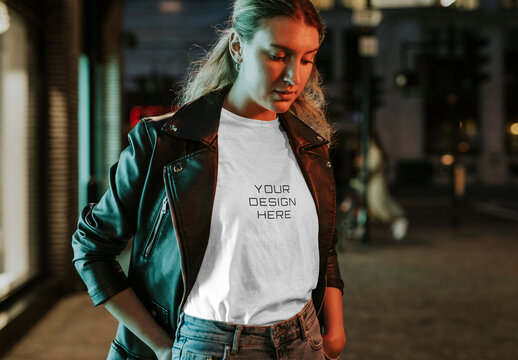 Woman Wearing Tshirt Mockup