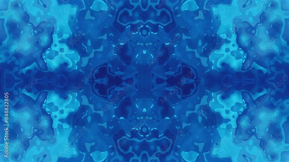 Poster abstract turbulent blue fractal background with symmetrical concentric swirling patterns - liquid ef