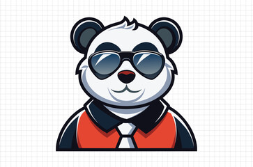 Panda face vector Illustration, Cute panda with Sunglasses, Holiday t shirt, Hand drawn trendy panda Vector, Funny panda face svg, Panda silhouette on black background
