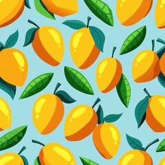 Seamless pattern of flat design mangoes in vibrant colors, Generative AI