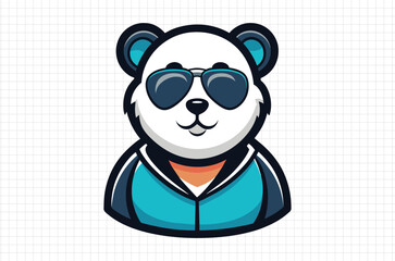 Panda face vector Illustration, Cute panda with Sunglasses, Holiday t shirt, Hand drawn trendy panda Vector, Funny panda face svg, Panda silhouette on black background