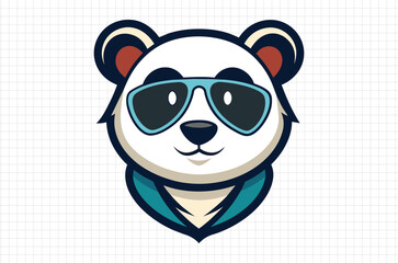 Panda face vector Illustration, Cute panda with Sunglasses, Holiday t shirt, Hand drawn trendy panda Vector, Funny panda face svg, Panda silhouette on black background
