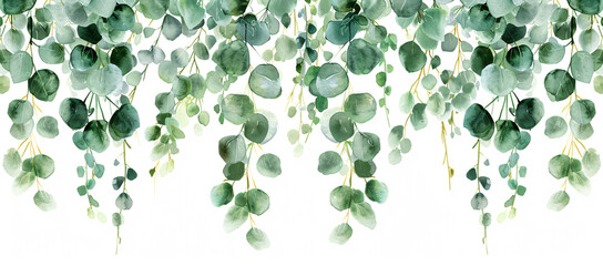 Watercolor hanging eucalyptus leaves seamless pattern