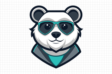 Panda face vector Illustration, Cute panda with Sunglasses, Holiday t shirt, Hand drawn trendy panda Vector, Funny panda face svg, Panda silhouette on black background