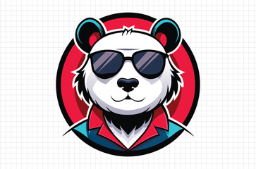 Panda face vector Illustration, Cute panda with Sunglasses, Holiday t shirt, Hand drawn trendy panda Vector, Funny panda face svg, Panda silhouette on black background