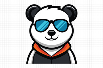 Panda face vector Illustration, Cute panda with Sunglasses, Holiday t shirt, Hand drawn trendy panda Vector, Funny panda face svg, Panda silhouette on black background