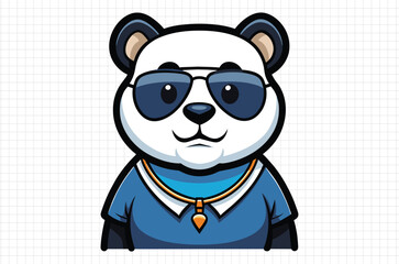 Panda face vector Illustration, Cute panda with Sunglasses, Holiday t shirt, Hand drawn trendy panda Vector, Funny panda face svg, Panda silhouette on black background