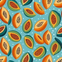 Seamless pattern of flat design papayas with seeds and without, Generative AI