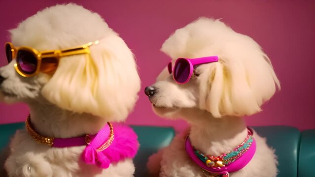 Two Poodles Wearing Sunglasses Generative AI