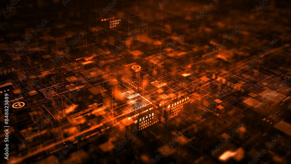 Poster a complex digital abstract background, digital data network connection, and data transfer, futuristi
