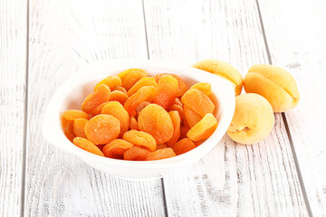 Dried apricot heap in the bowl
