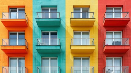 Obraz premium Vibrant Connections Between Colorful Building Facades, Abstract Background HD For Designer