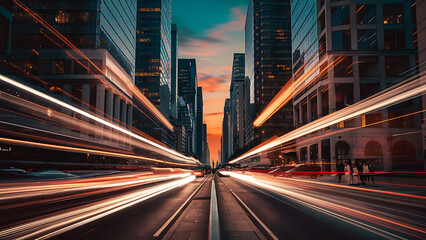 A new illustration of motion speed light traffic on a night time in a modern mega city