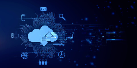 2d illustration uploading downloading arrow with cloud 