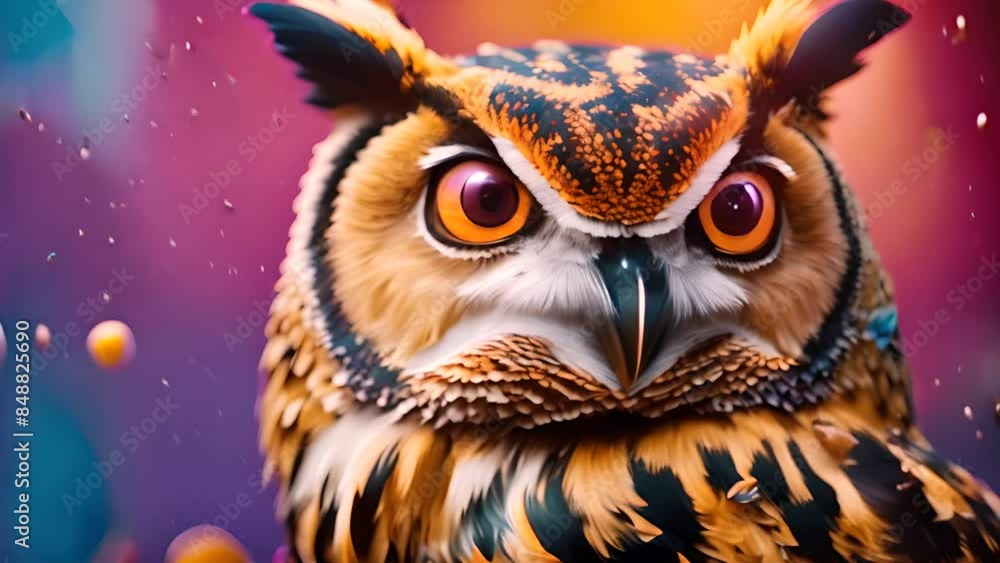 Poster Owl Portrait With Colorful Background Generative AI