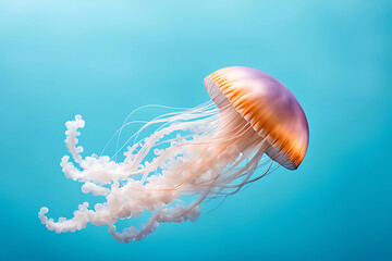Obraz premium A cute jellyfish floating on blue pastel background