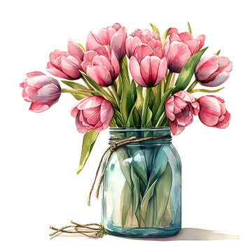 recommend clip art: bouquet of tulips in a vase, watercolor clipart painting