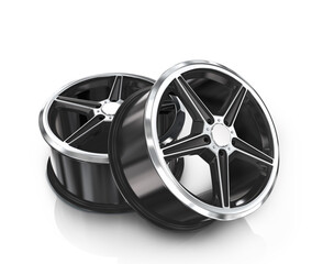 Obraz premium Two car drive on a white background.