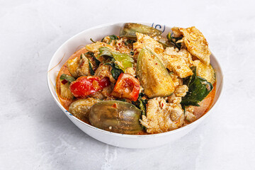 Thai red spicy curry with chicken