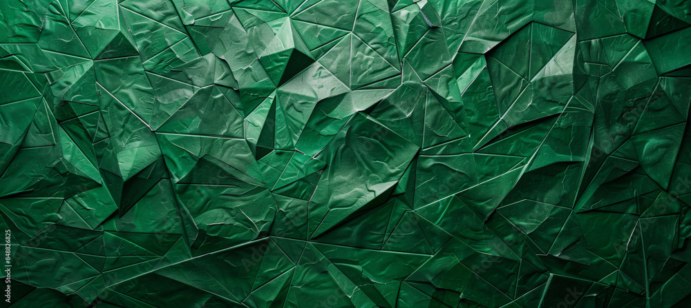 Poster abstract emerald green background with triangular patterns, the texture resembling carved wood for d